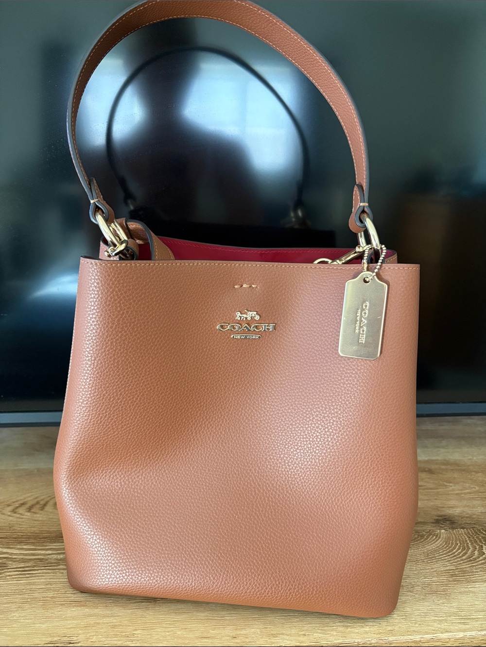 Coach Pebbled Leather Shoulder Bag in Brown with Gold Hardware